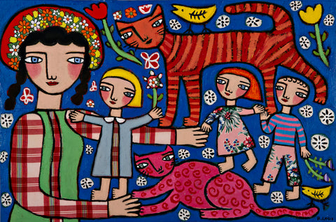 Mother With Children & Cats - 4.5mm Thick Wooden Jigsaw Puzzle