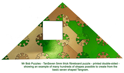 16.5 x 16.5cm x 37 Pieces, 5mm thick double-sided wooden tangram jigsaw puzzle.